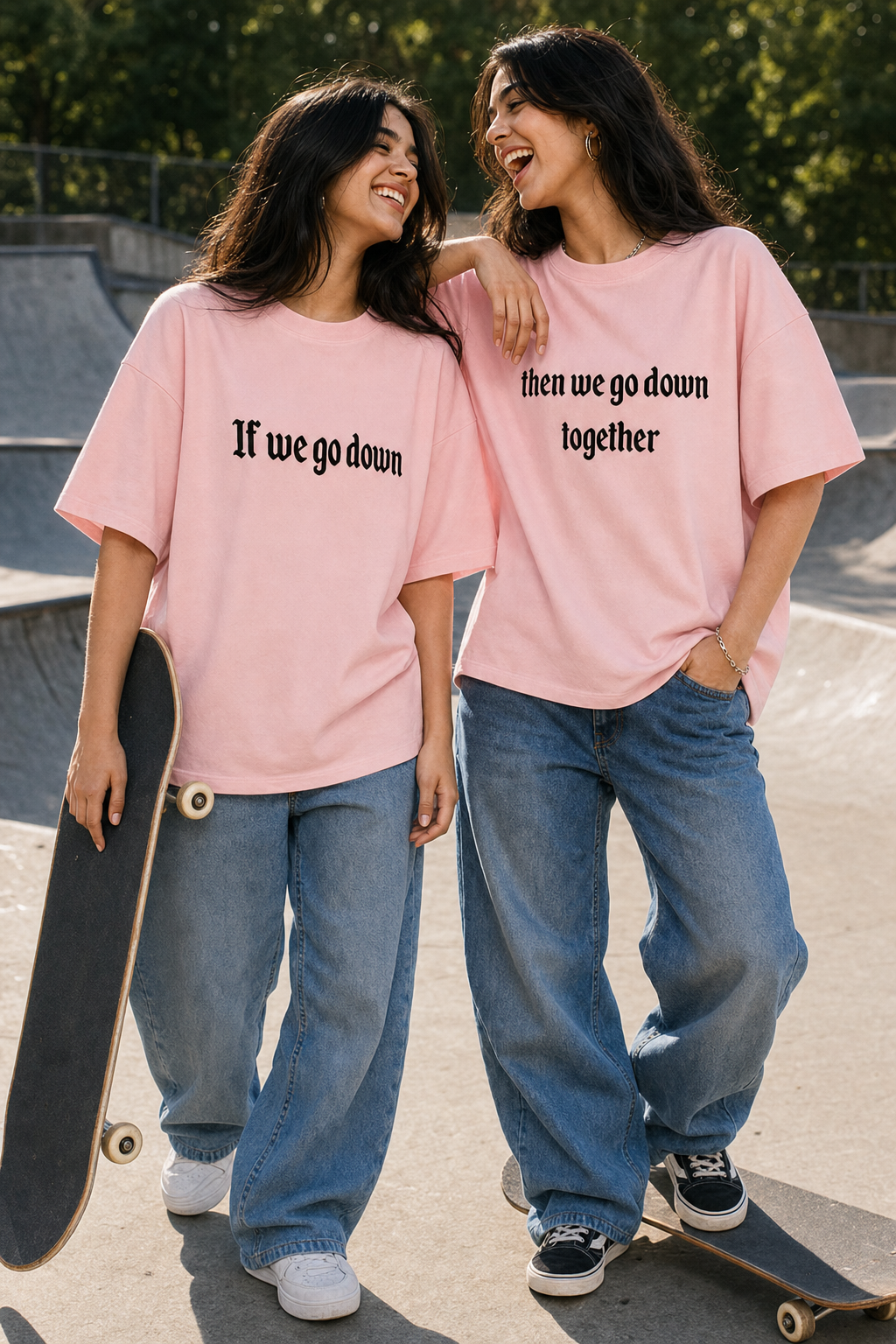 If We Go Down, Then We Go Down Together Unisex Matching T-Shirts – 05 Baby Pink (1)