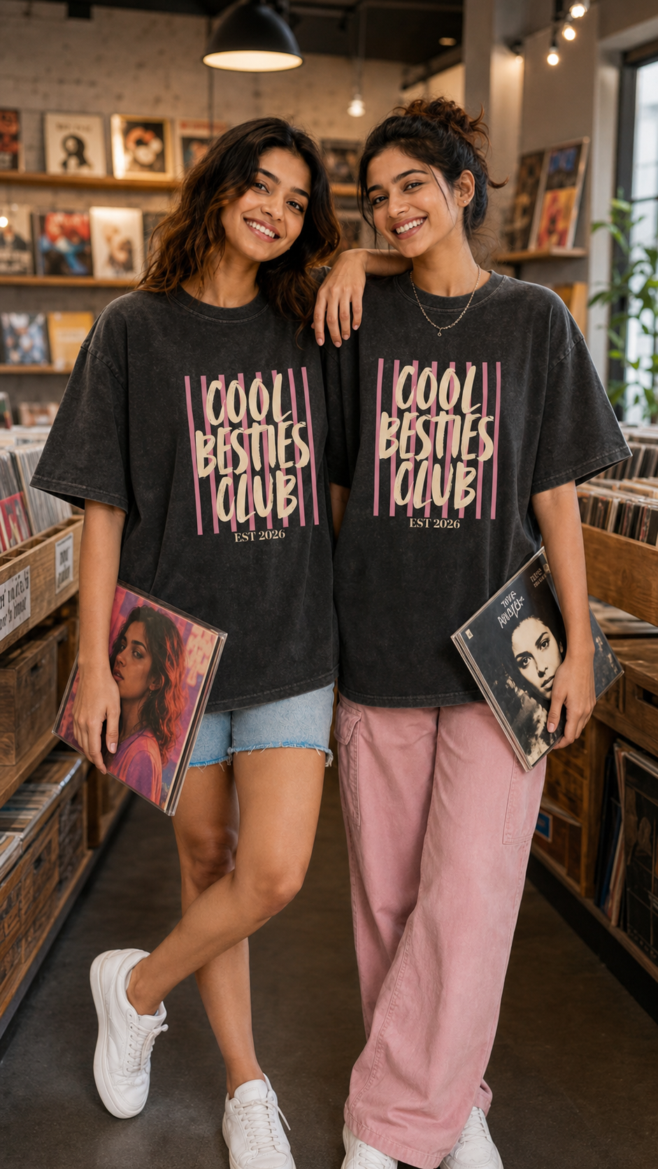 Cool Besties Club Unisex Matching T-Shirts – 08 Charcoal Acid Wash
