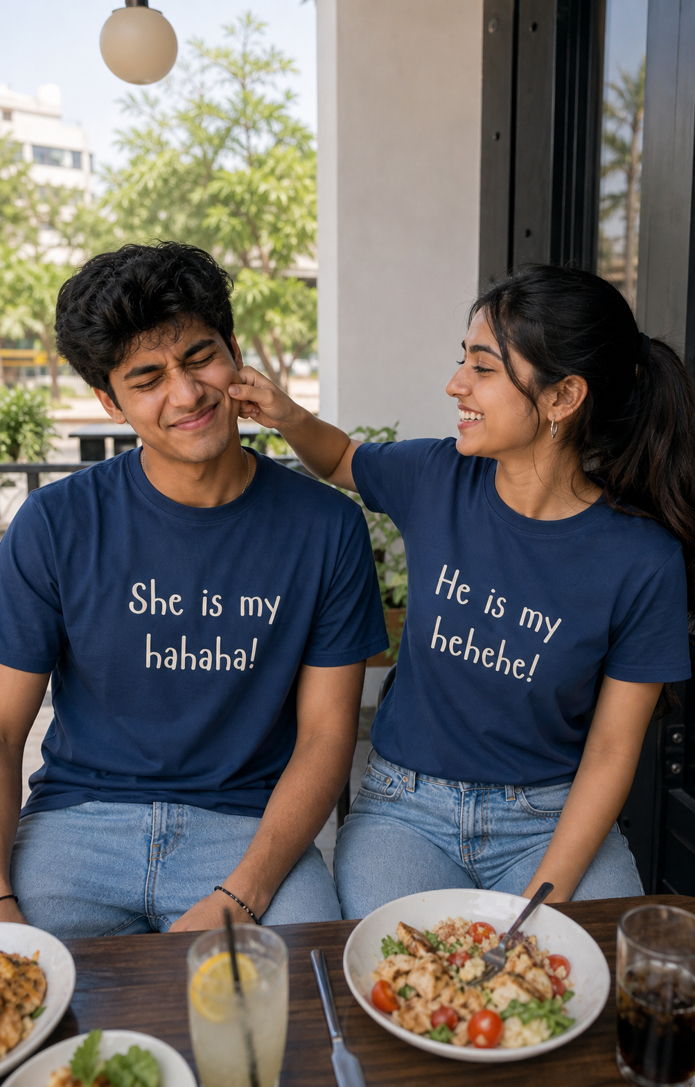 HEHEHE / HAHAHA PERSONALISED UNISEX T-SHIRTS - MATCHING SET