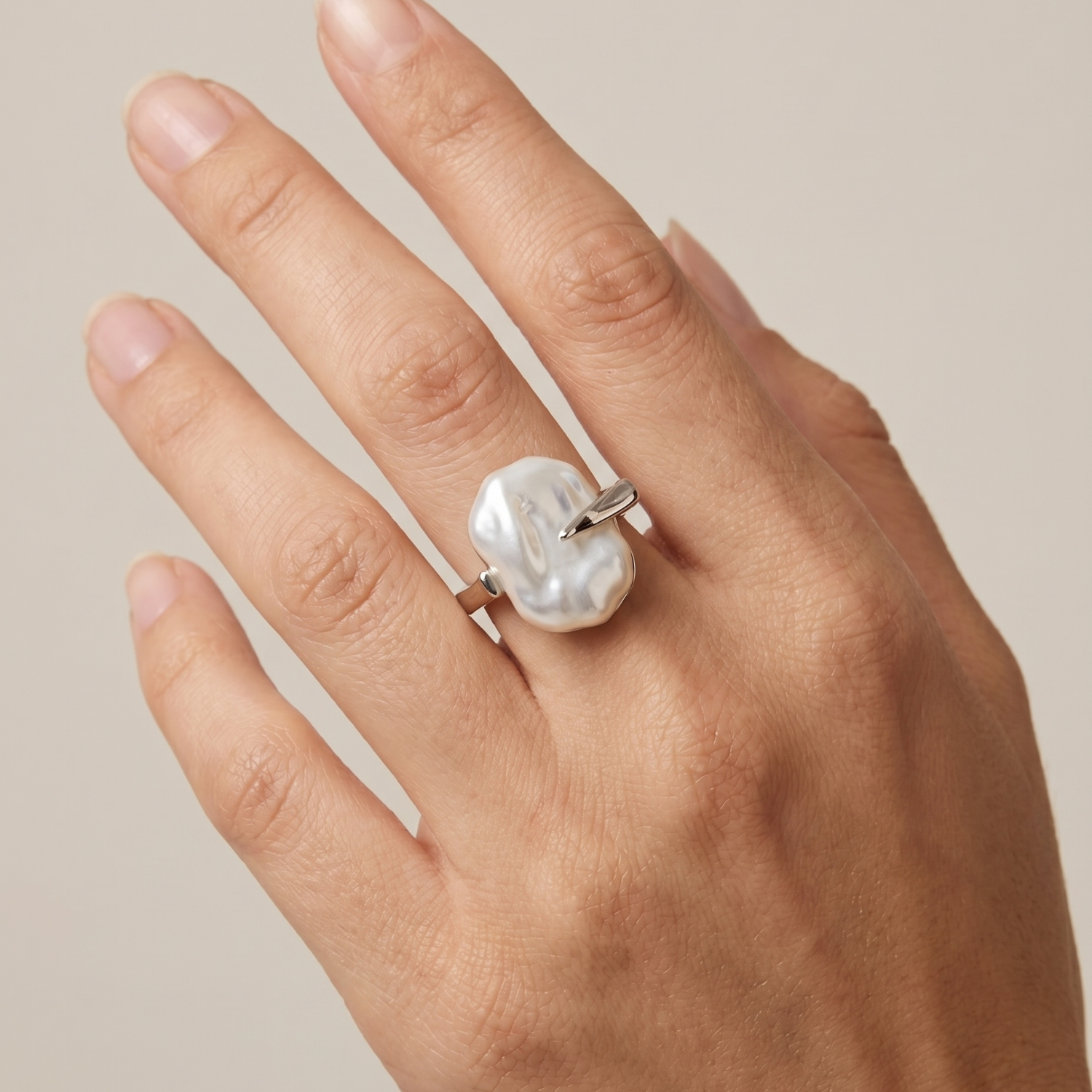 Bezel Pearl Statement Ring