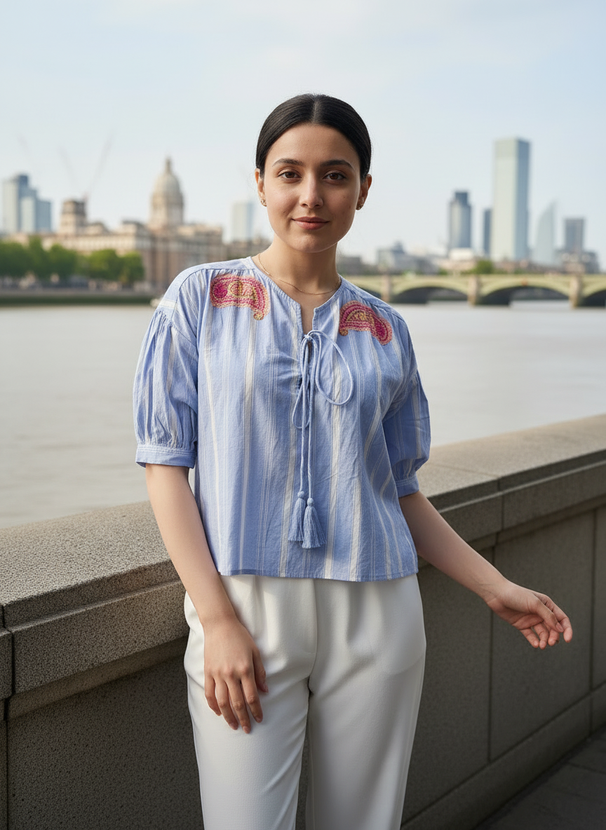 Riviera Beadwork Poplin Top