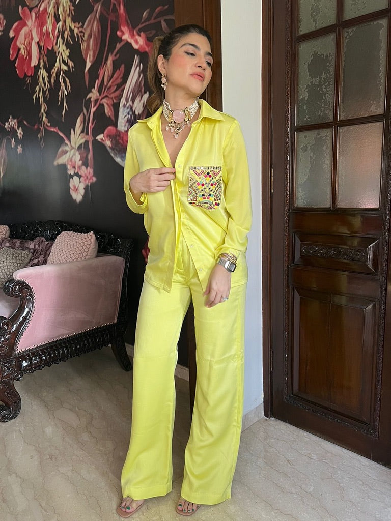 Khushnaz ashdin turner in our yellow coord set with hand embroidered pocket – photo 2