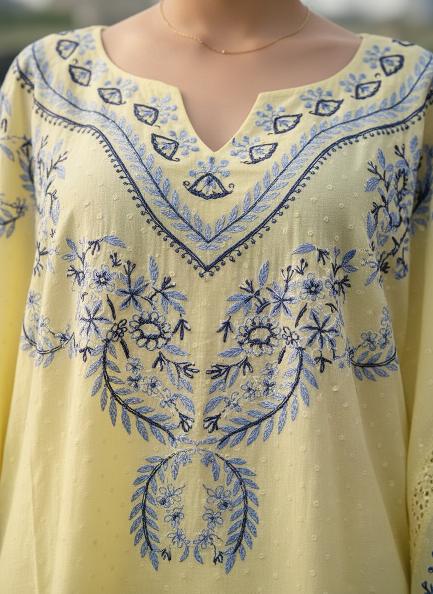 Artisan Bloom Swiss Dot Kaftan Top