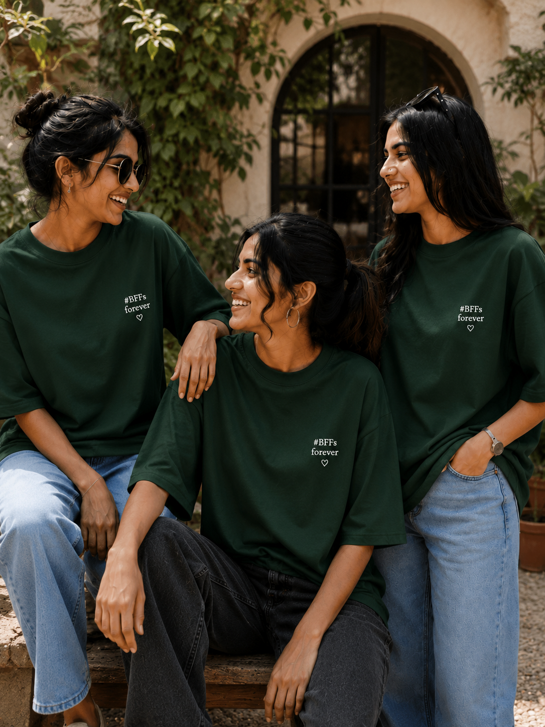 #BFFs Forever Women's Matching T-Shirts – Oversized, Bottle Green, front view