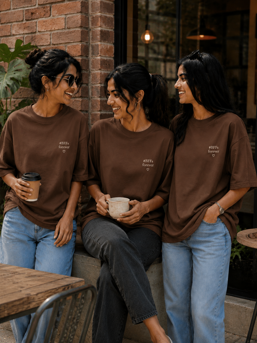 #BFFs Forever Women's Matching T-Shirts – Oversized, Coffee, front view