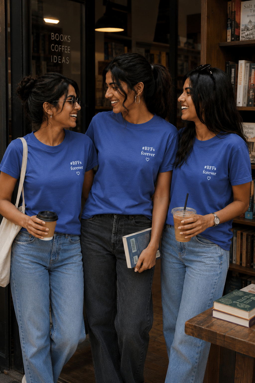 #BFFs Forever Women's Matching T-Shirts – Regular Fit, Blue, shown on 2 friends, front view