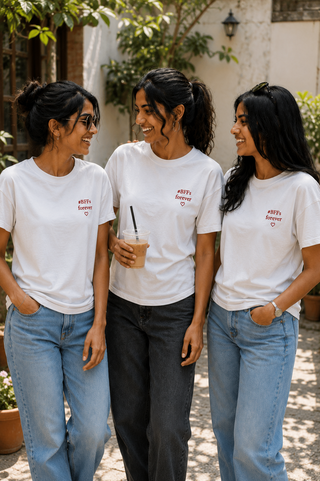 #BFFs Forever Women's Matching T-Shirts – Regular Fit, White, shown on 2 friends, front view