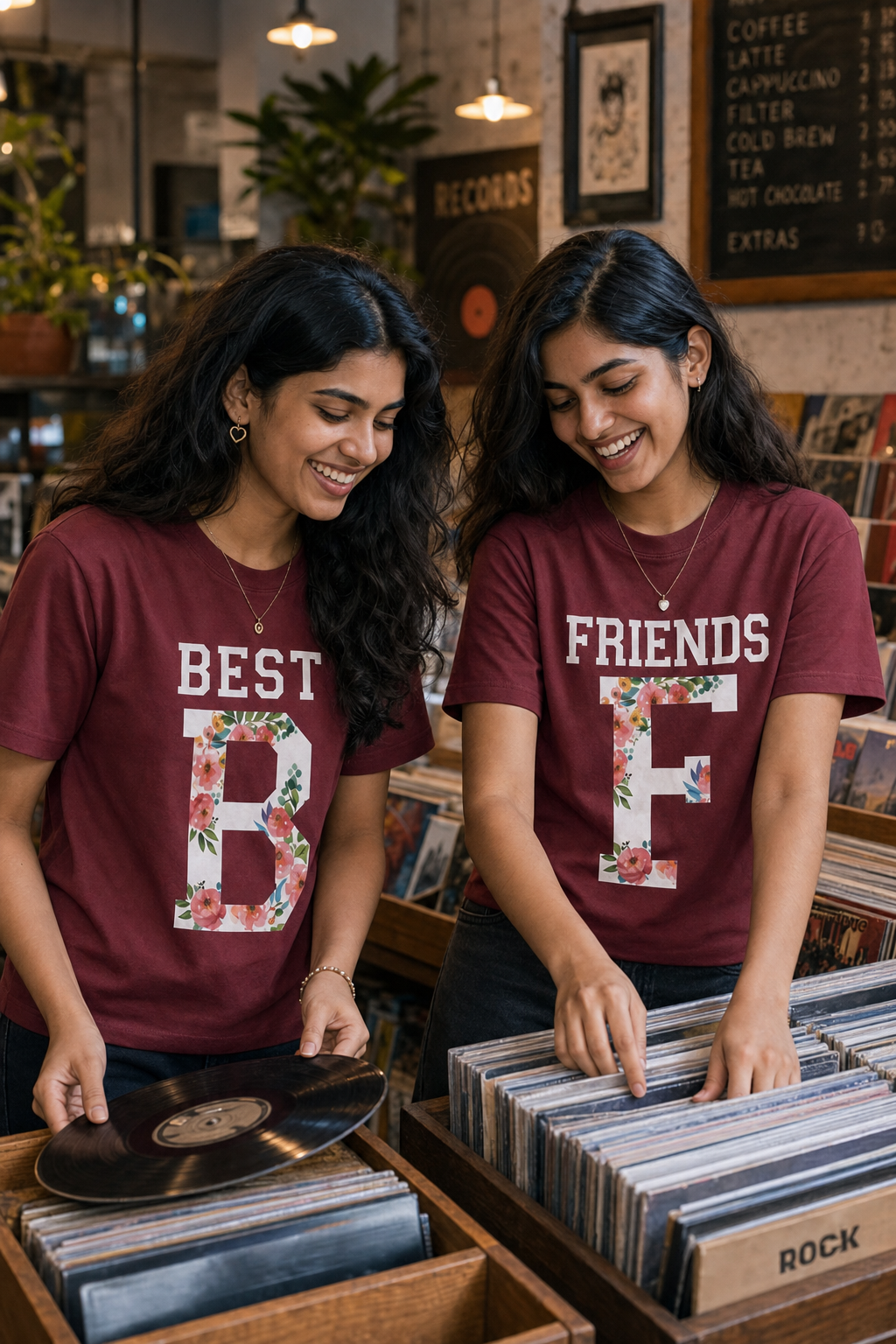 Best Friends Forever (BFF) Unisex Matching T-Shirts – Best Friends Forever Black Oversized Maroon