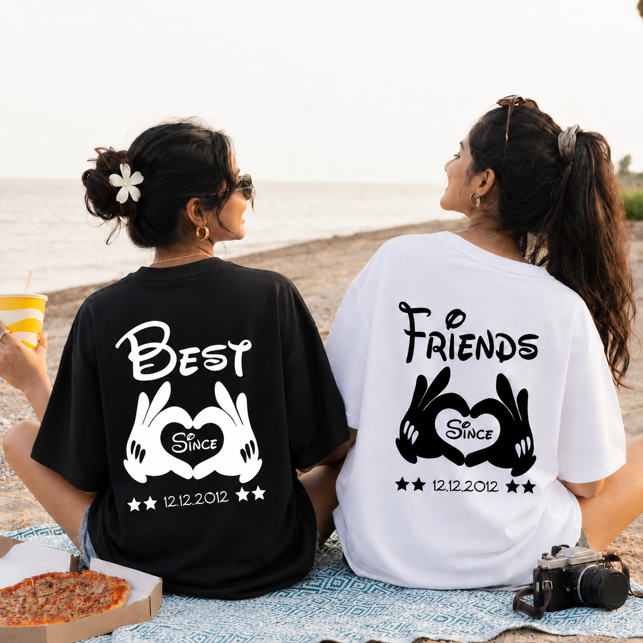 Best Friends Since Personalised Unisex Matching T-Shirts – Oversized, Black & White, back view