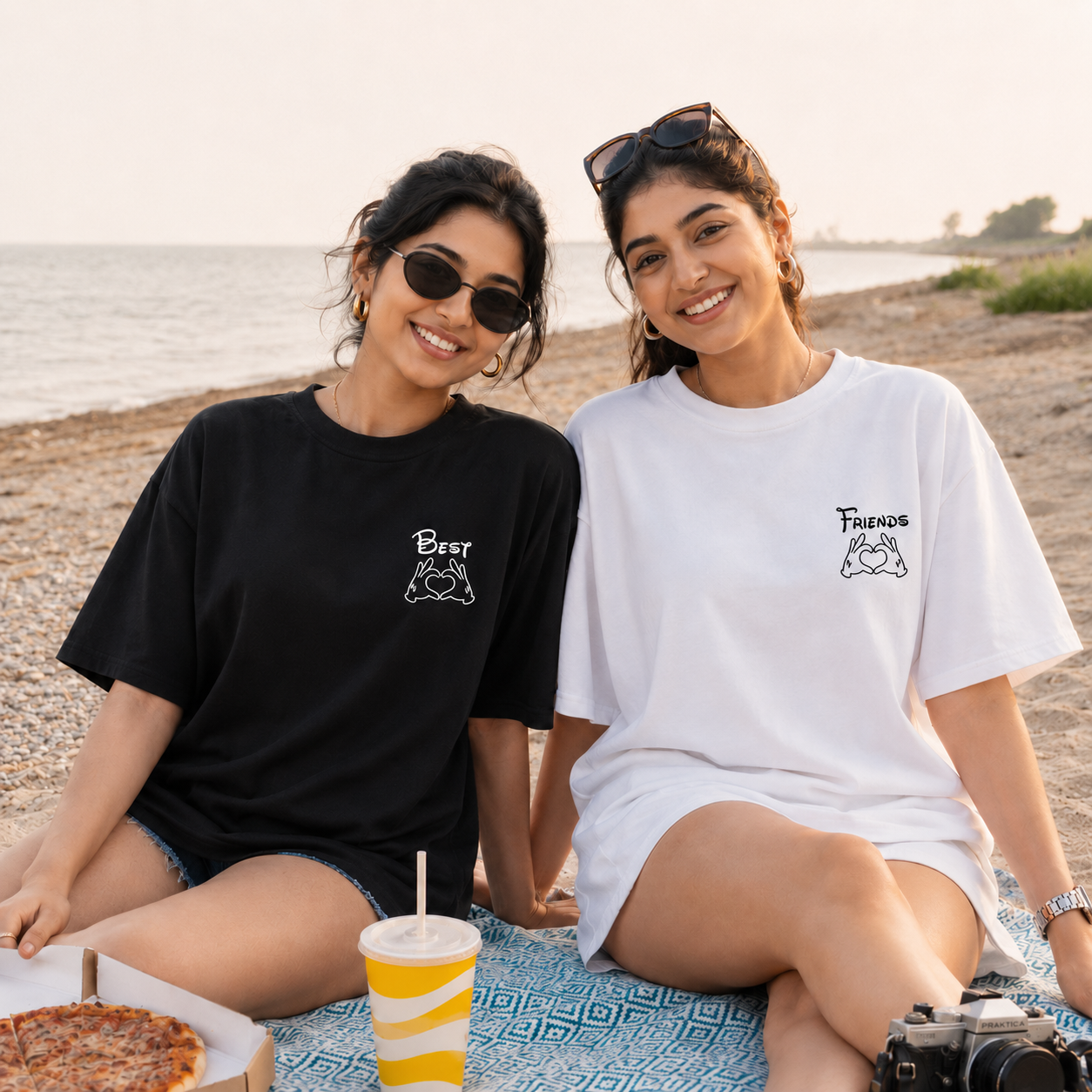 Best Friends Since Personalised Unisex Matching T-Shirts – Oversized, Black & White, front view
