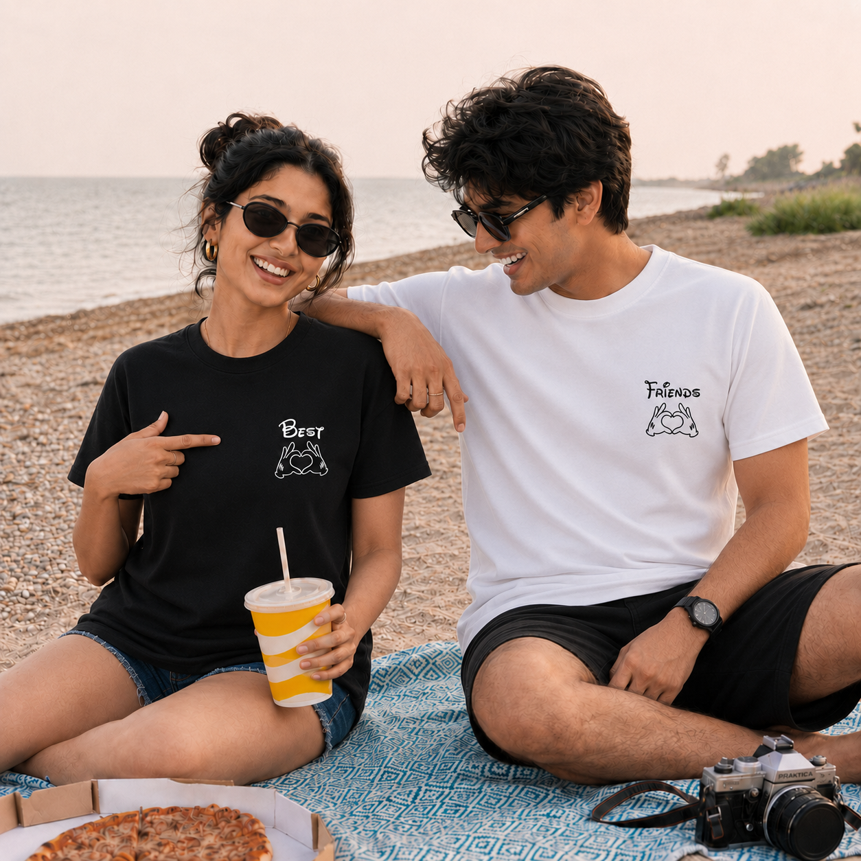 Best Friends Since Personalised Unisex Matching T-Shirts – Regular Fit, Black & White, front view, mixed-model view
