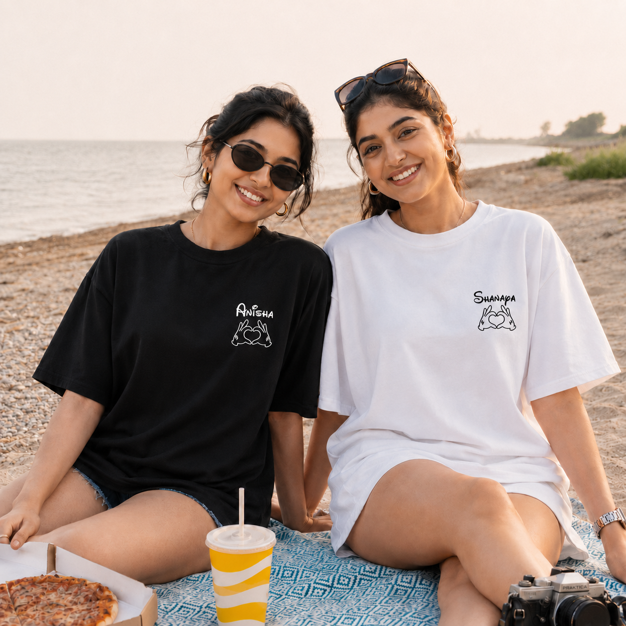 Best Friends Since Personalised Unisex Matching T-Shirts – Oversized, Black & White, front view