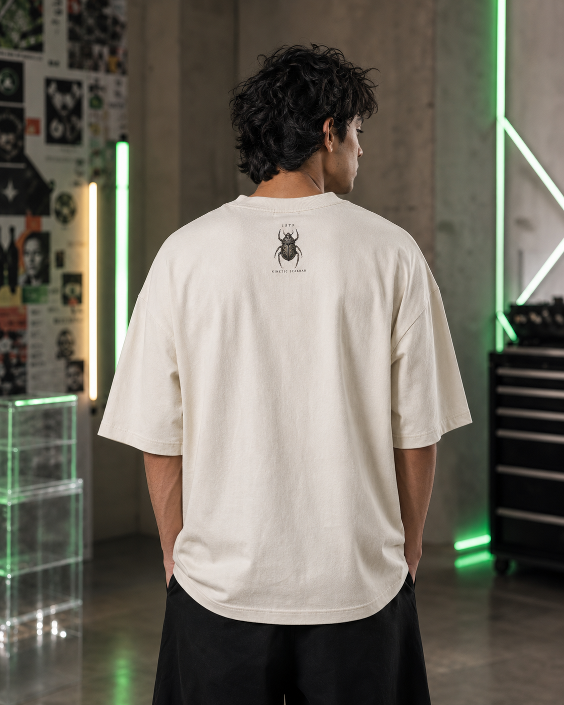 ISTP Kinetic Scarab back detail view in Off White - oversized 240 GSM French Terry t-shirt