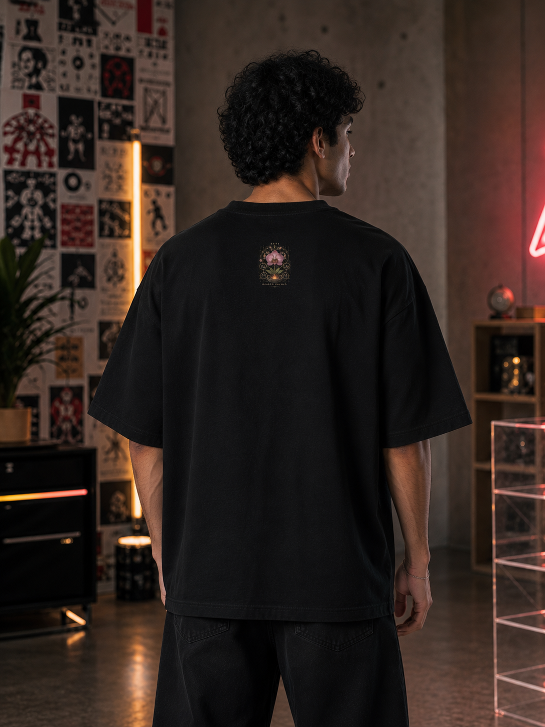 ESFJ Hearth Orchid artwork close-up in Black - oversized 240 GSM French Terry t-shirt