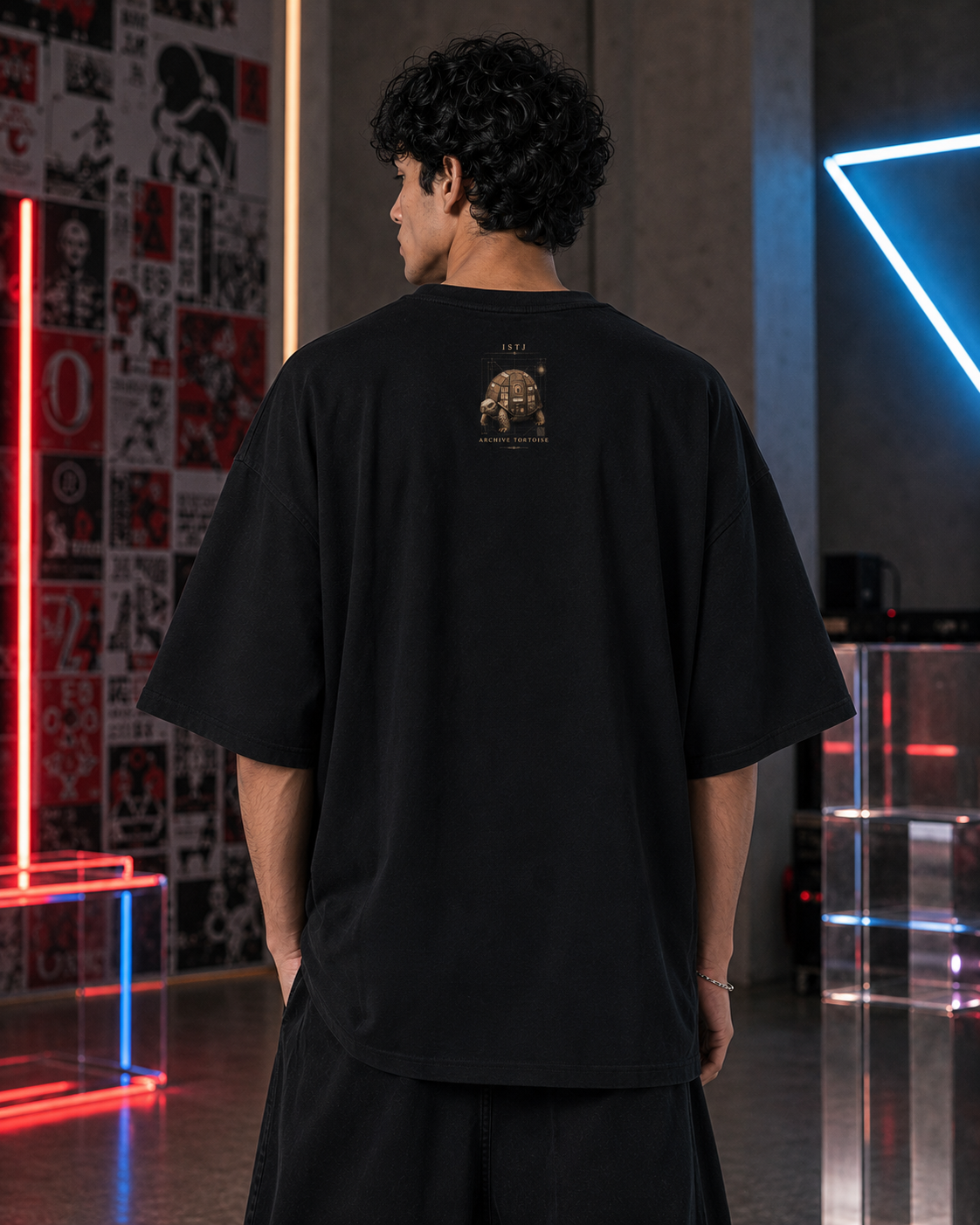 ISTJ Archive Tortoise back detail view in Black - oversized 240 GSM French Terry t-shirt