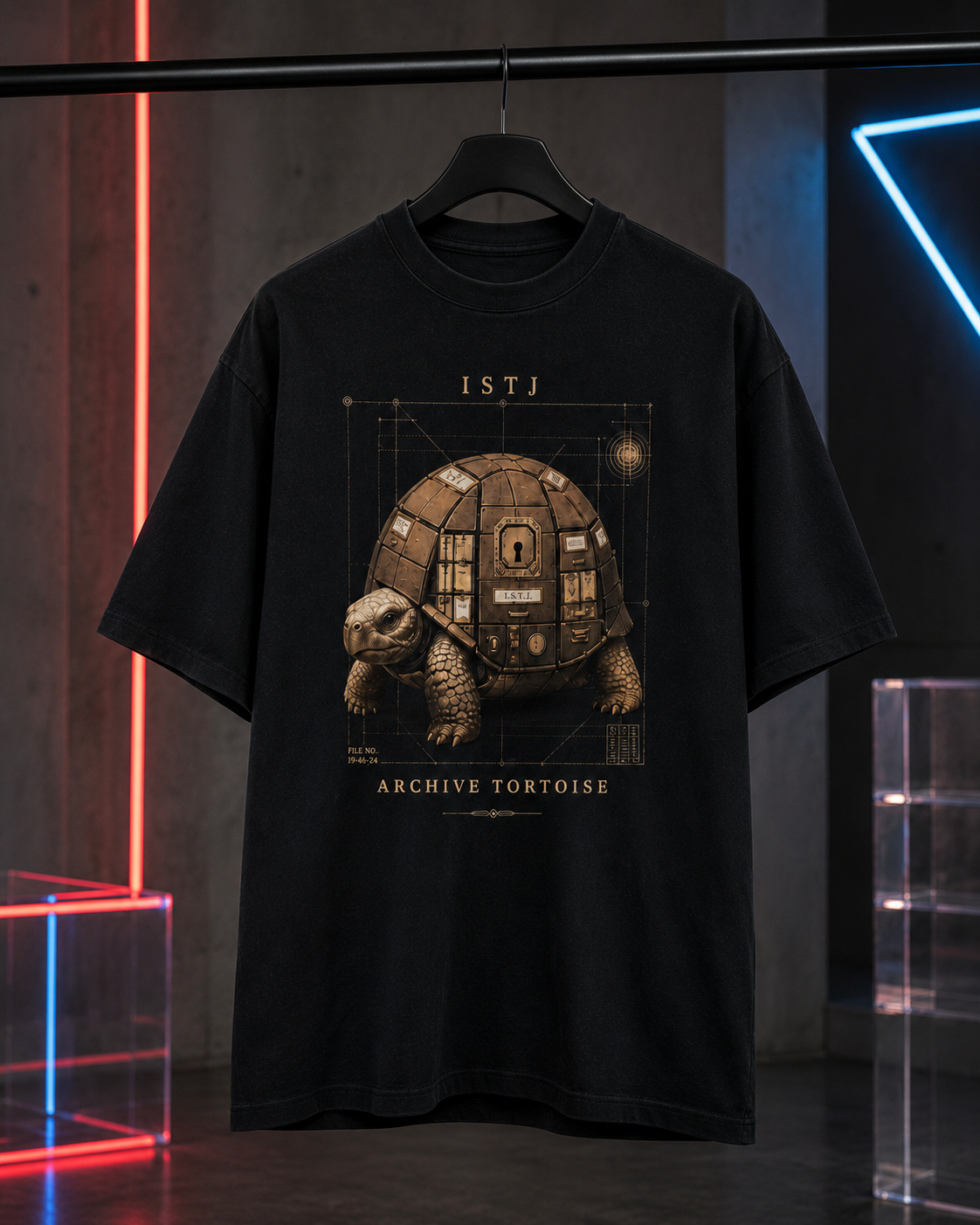 ISTJ Archive Tortoise flat product view in Black - oversized 240 GSM French Terry t-shirt