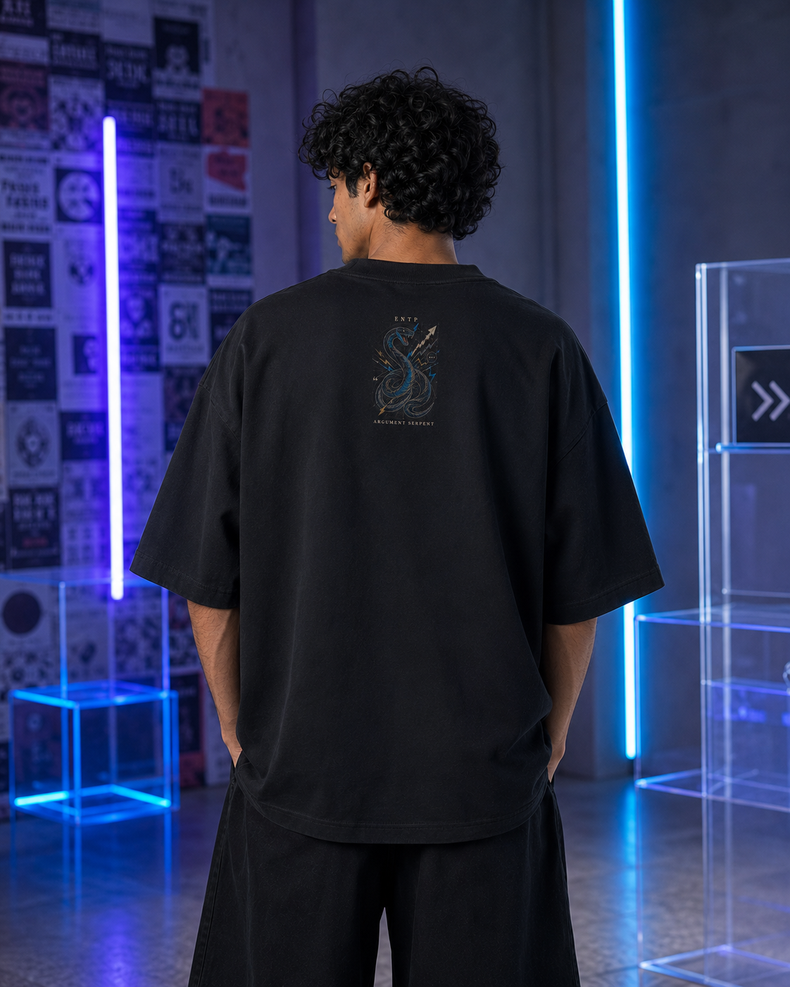 ENTP Argument Serpent back detail view in Black - oversized 240 GSM French Terry t-shirt