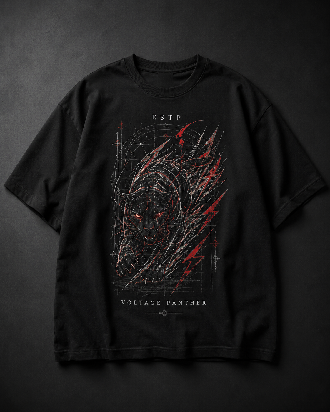 ESTP Voltage Panther artwork close-up in Black - oversized 240 GSM French Terry t-shirt