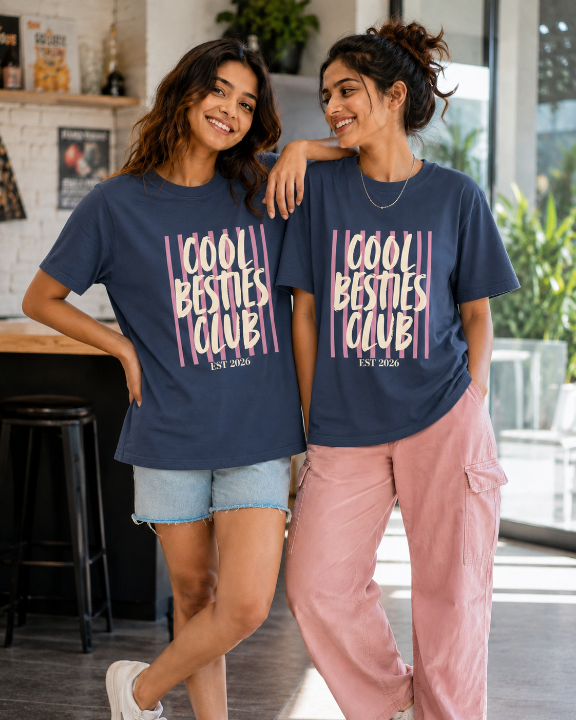 Cool Besties Club Unisex Matching T-Shirts – Cool Besties CLub Oversized Off white Navy Blue