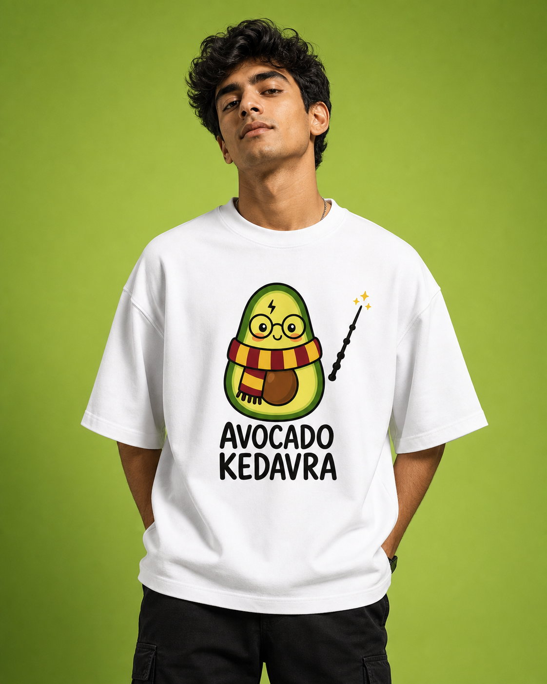 Avocado Kedavra Unisex Oversized Tee - male model styling