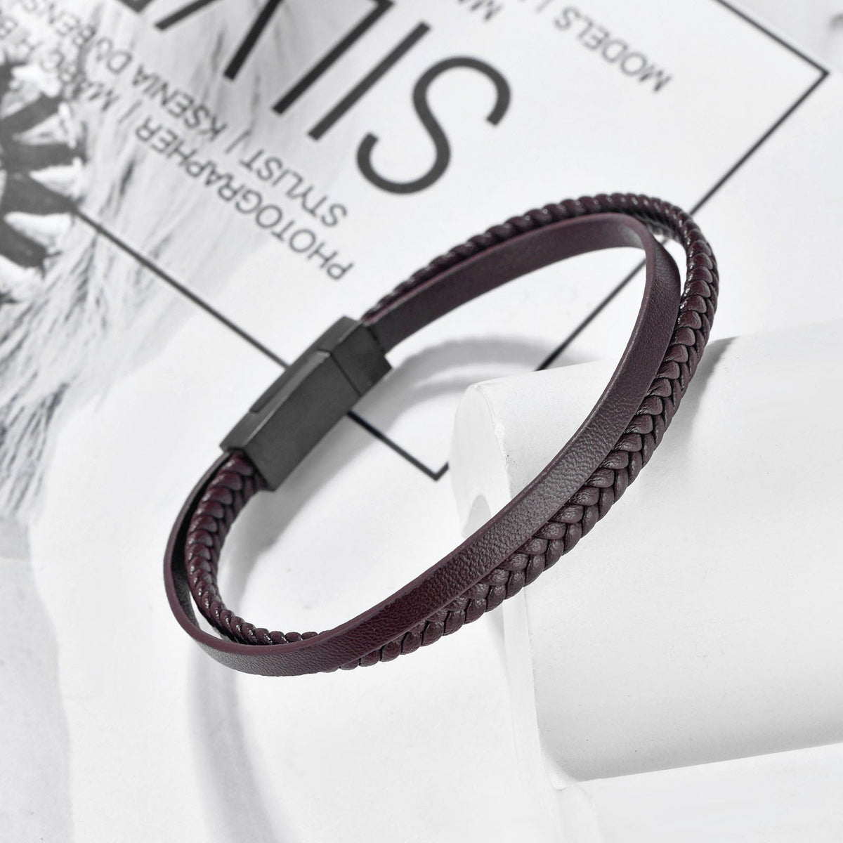 Brown Two Layered Leather Bracelet for Men