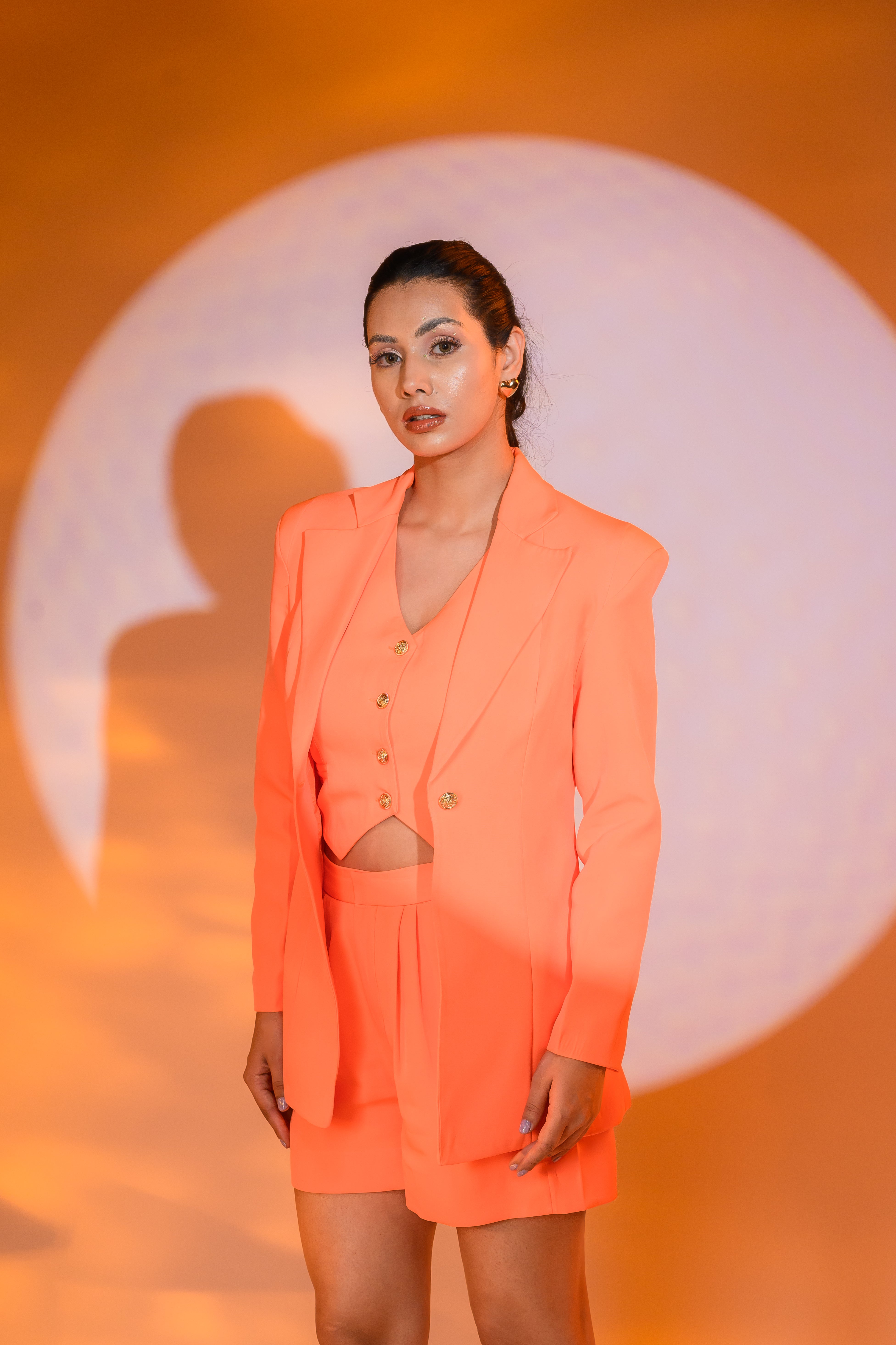 Orange three piece blazer set