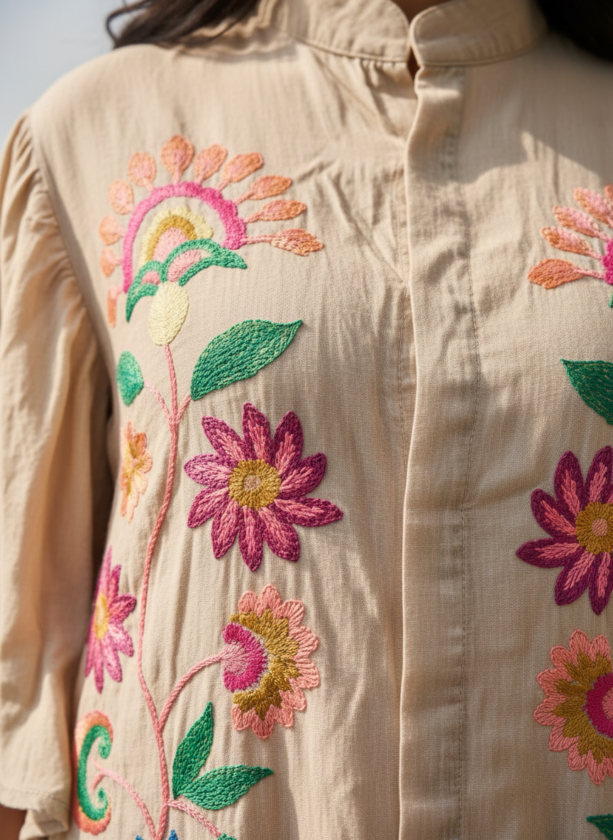 Prairie Breeze Hand-Embroidered Dress