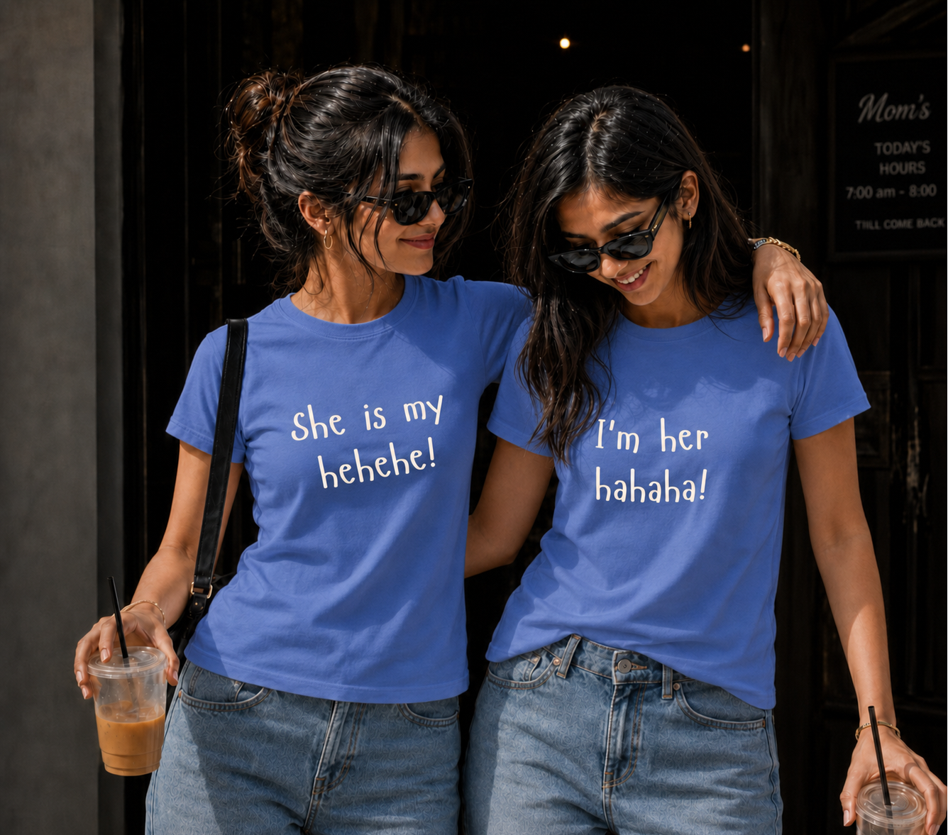 She Is My Hehehe / I'm Her Hahaha Unisex Matching T-Shirts – Regular Fit, White & Blue, product view