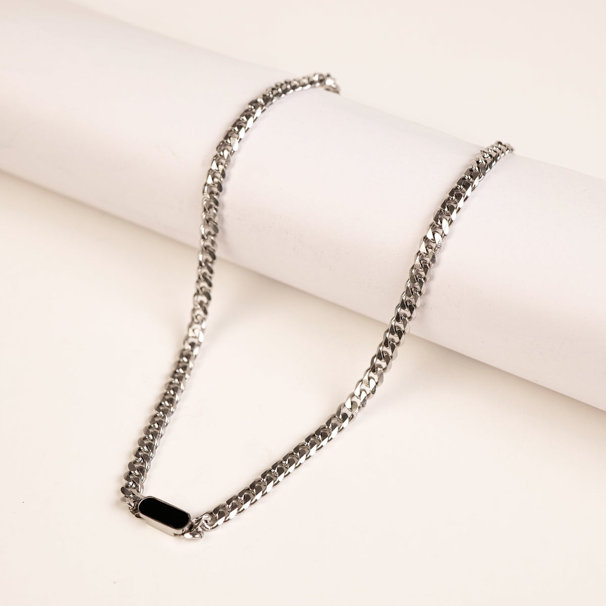 Silver Curb Chain with Stone for Men