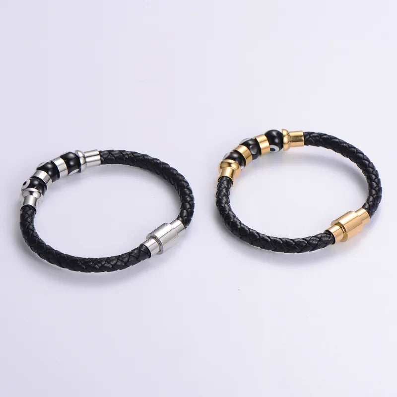 Silver Evil Eye Leather Bracelet for Men