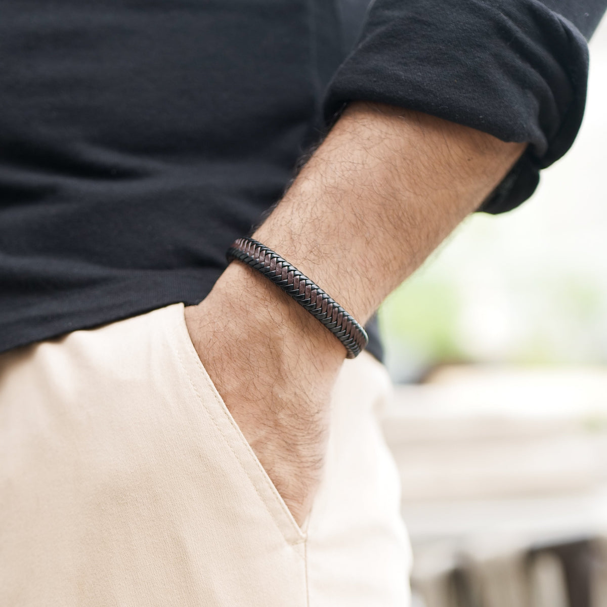 Two Tone Leather Bracelet for Men – photo 3
