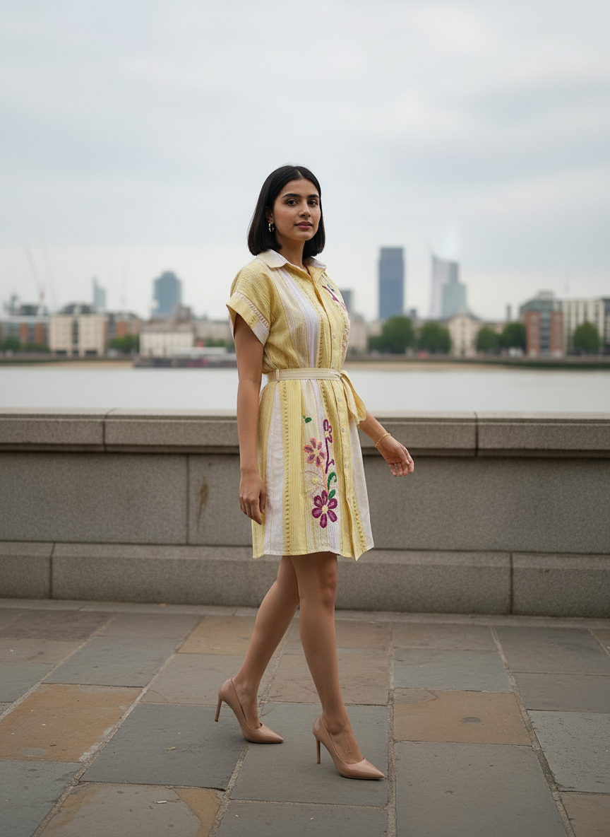 Wild Bloom Embroidered Shirt Dress