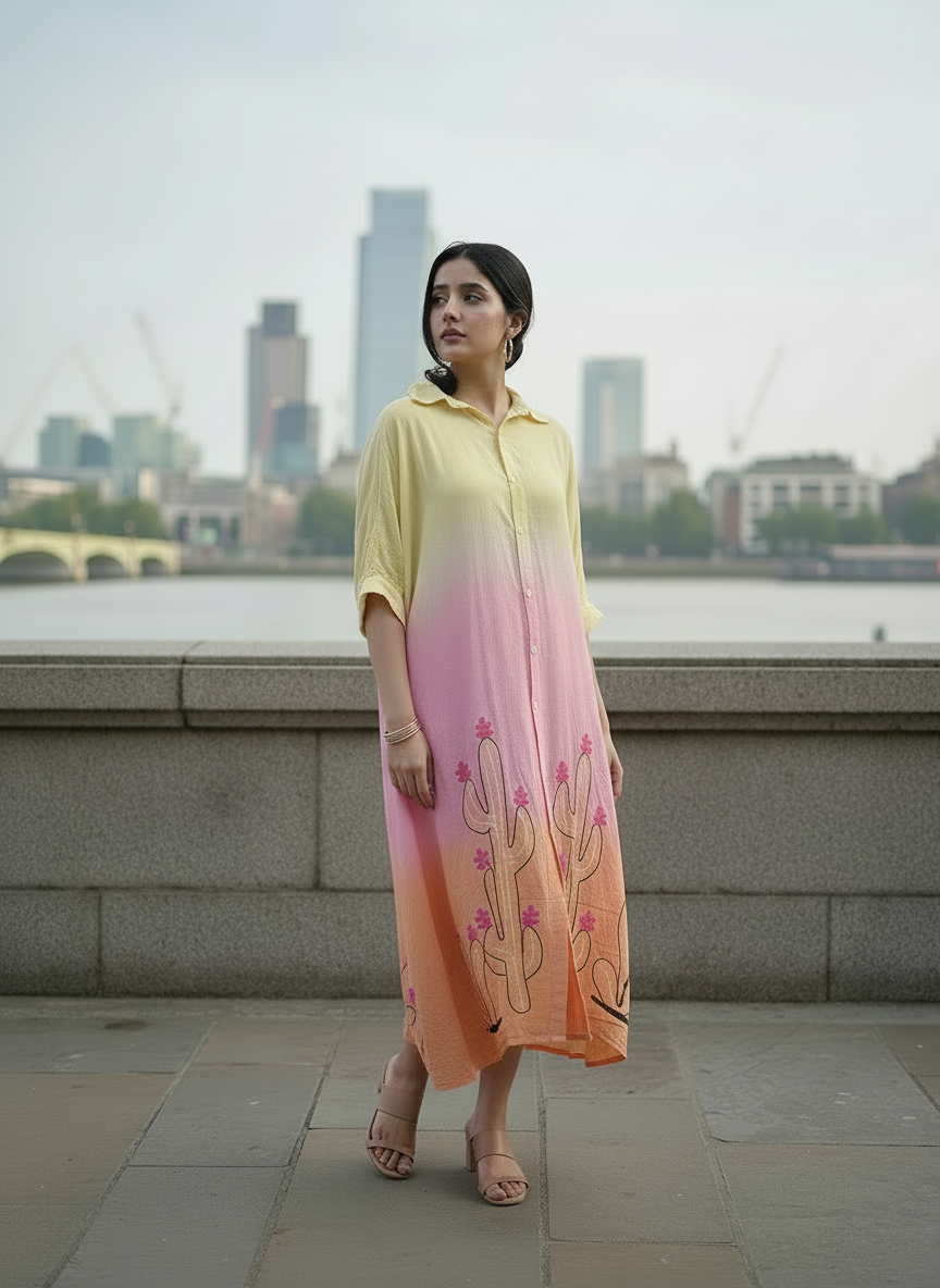 Sundown Bloom Hand-Embroidered Flow Dress