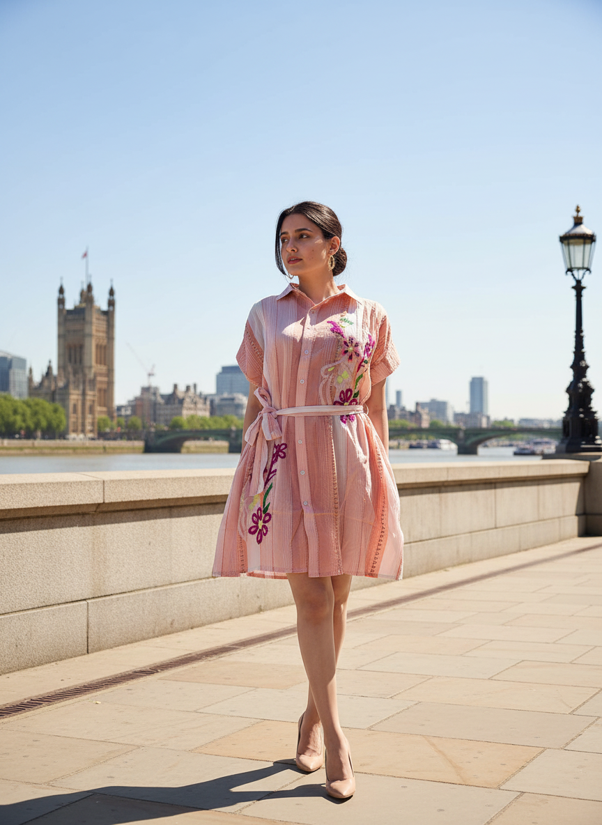 Wild Bloom Embroidered Shirt Dress