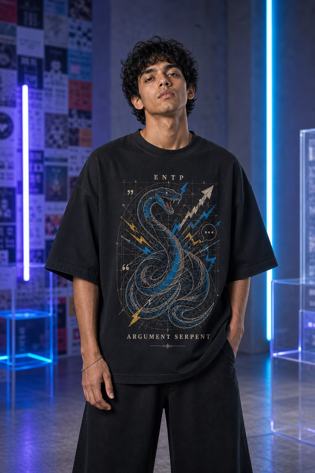 ENTP Argument Serpent main front view in Black - oversized 240 GSM French Terry t-shirt