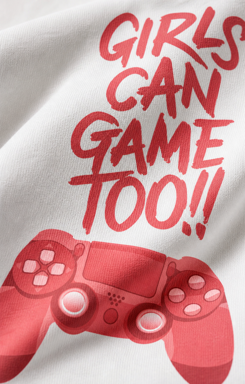 Girls Can Game Too Unisex Oversized Tee in white - closeup