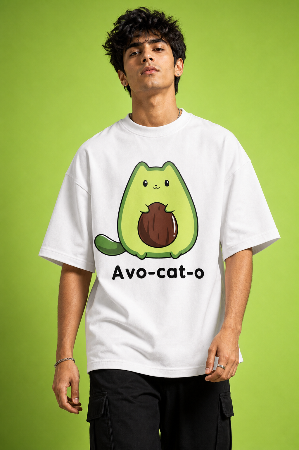 Avo-cat-o Unisex Oversized Tee in white - male model