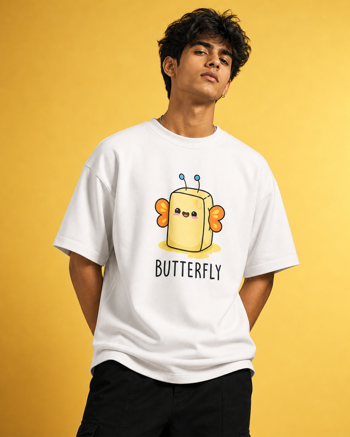 Butterfly Unisex Oversized Tee - male model styling