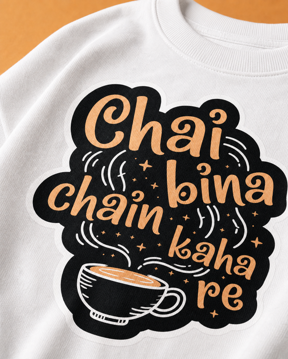 Chai Bina Chain Kaha Re Unisex Oversized Tee in white - closeup