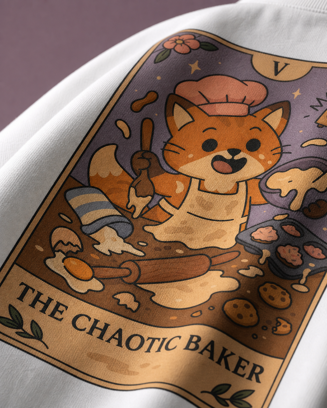 Chaotic Baker Unisex Oversized Tee in white - closeup