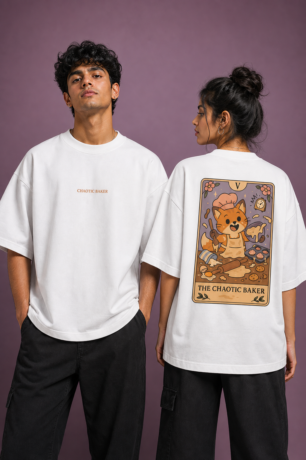 Chaotic Baker Unisex Oversized Tee in white - couple