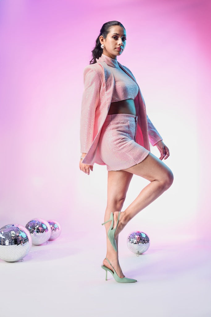 Pink sequence three piece blazer set
