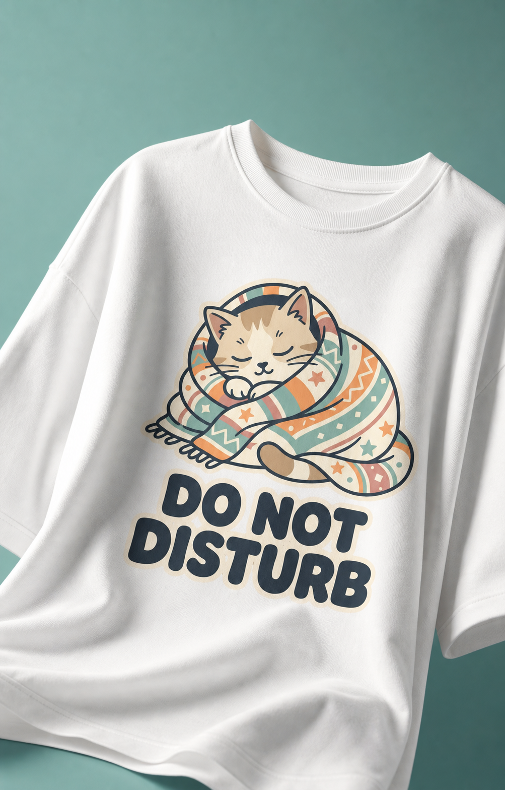 Do Not Disturb Cat Unisex Oversized Tee in white - front