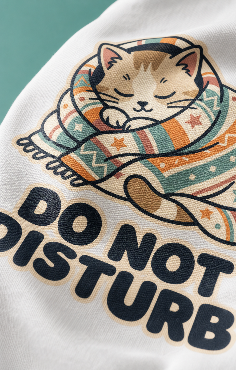 Do Not Disturb Cat Unisex Oversized Tee in white - closeup