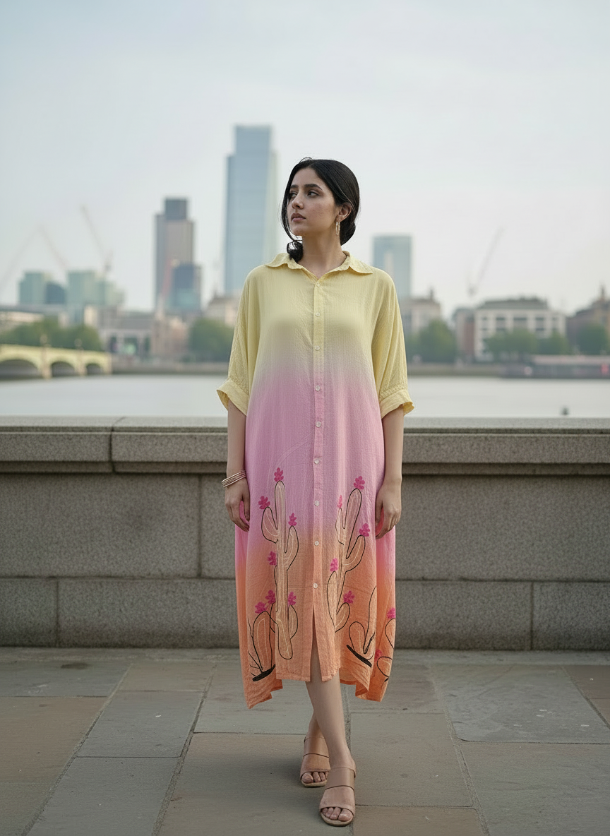 Sundown Bloom Hand-Embroidered Flow Dress