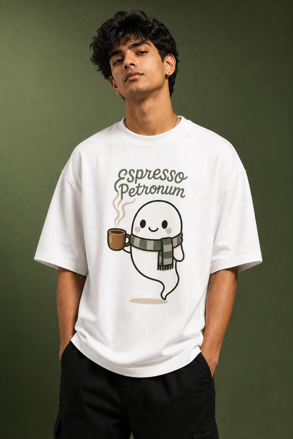 Espresso Petronum Unisex Oversized Tee - male model styling