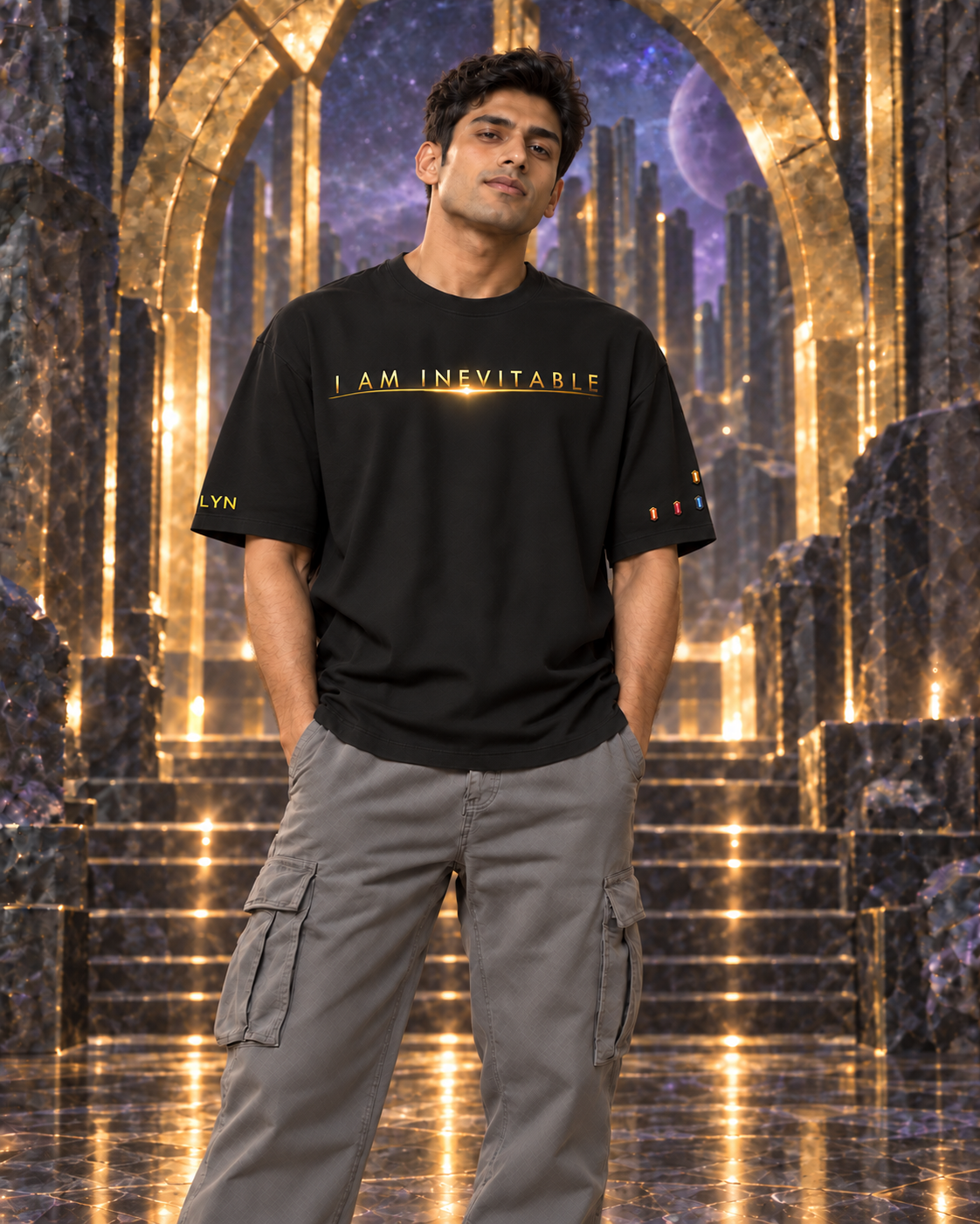 I Am Inevitable Sleeve Stones — Black — Raised centre — oversized styling #Color_Black#Stone design_Raised centre
