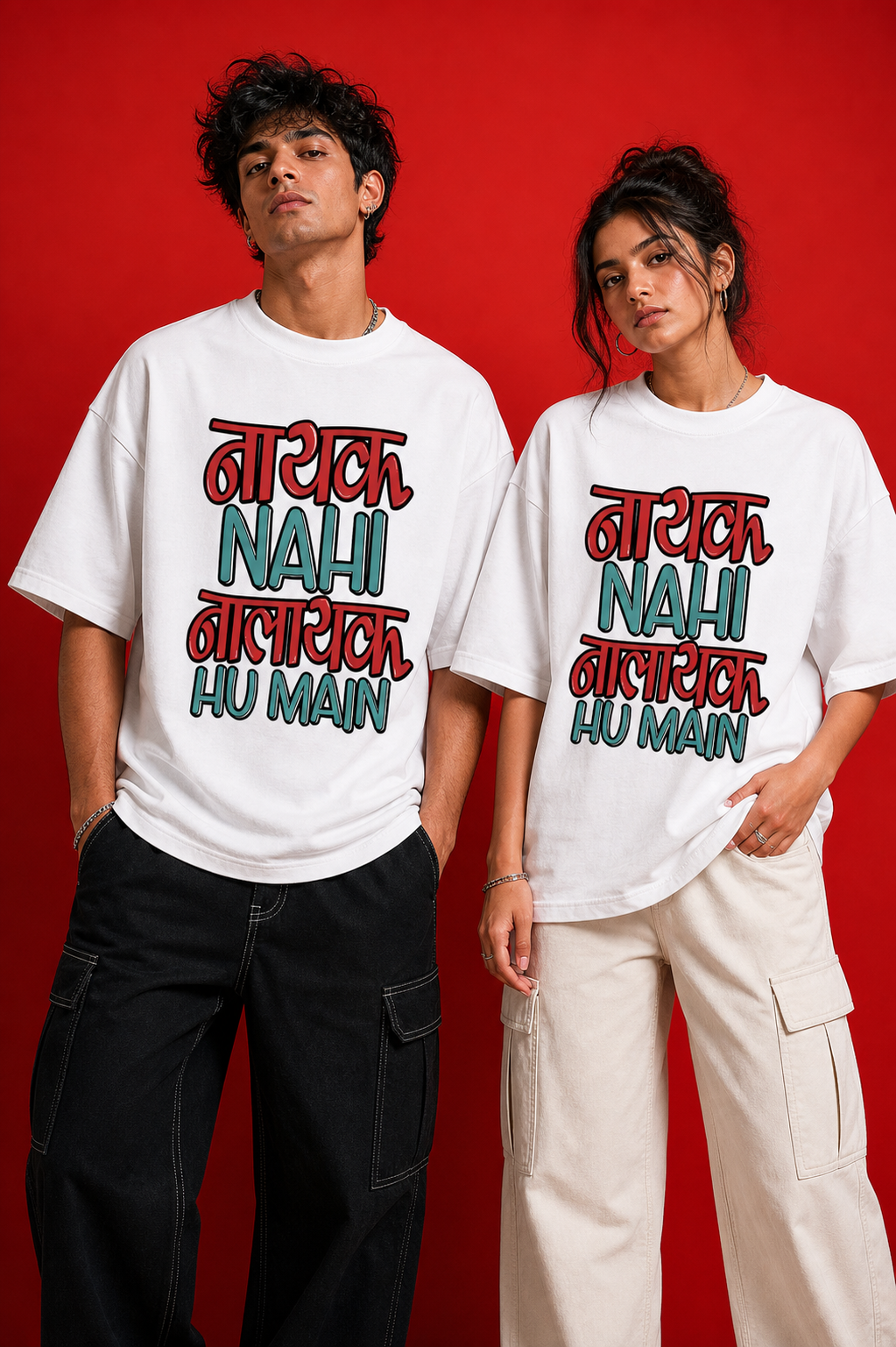 Nayak Nahi Nalayak Hu Main Unisex Oversized Tee in white - couple