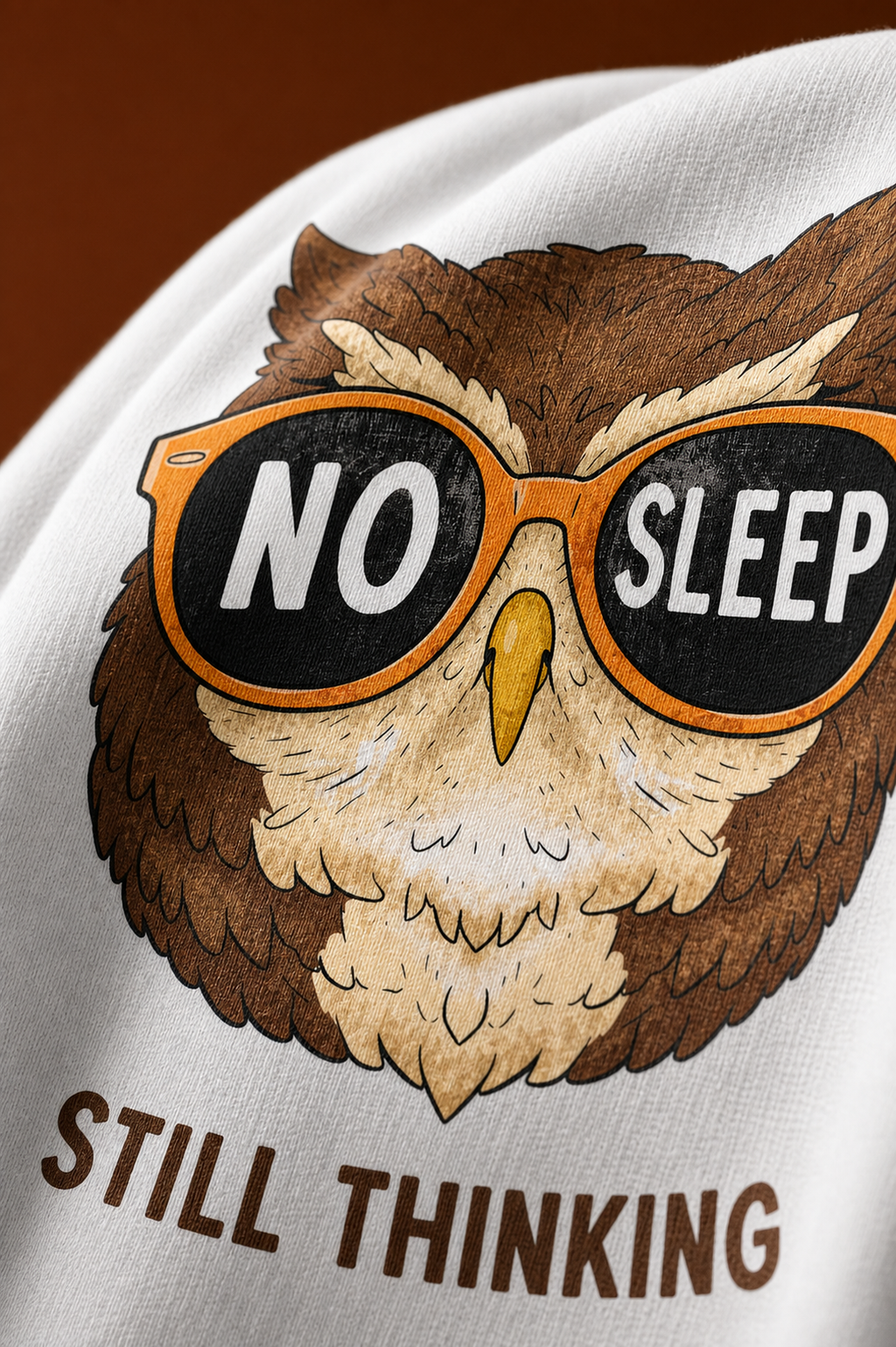 No Sleep Still Thinking Unisex Oversized Tee in white - closeup