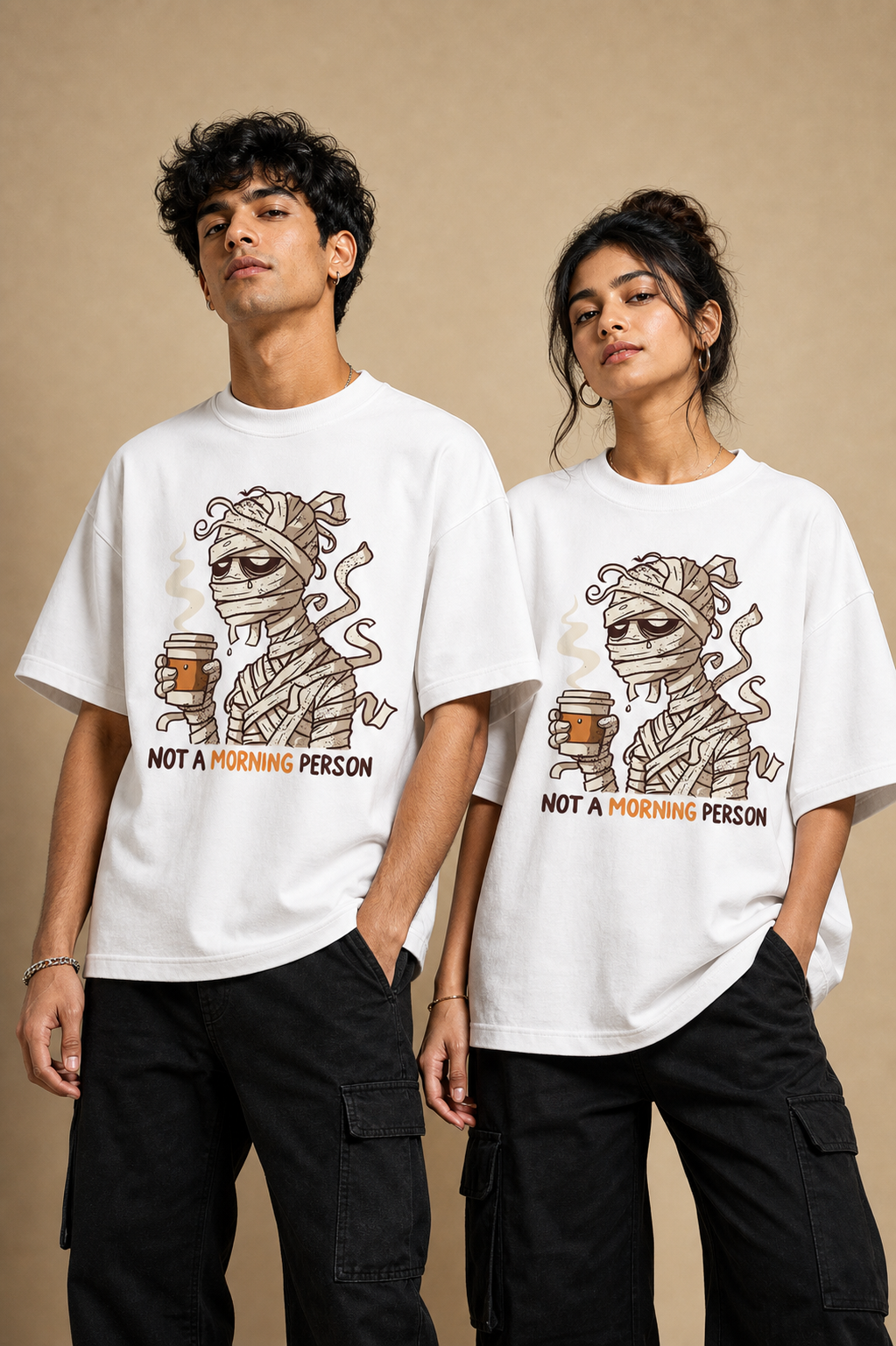 Not A Morning Person Unisex Oversized Tee in white - couple